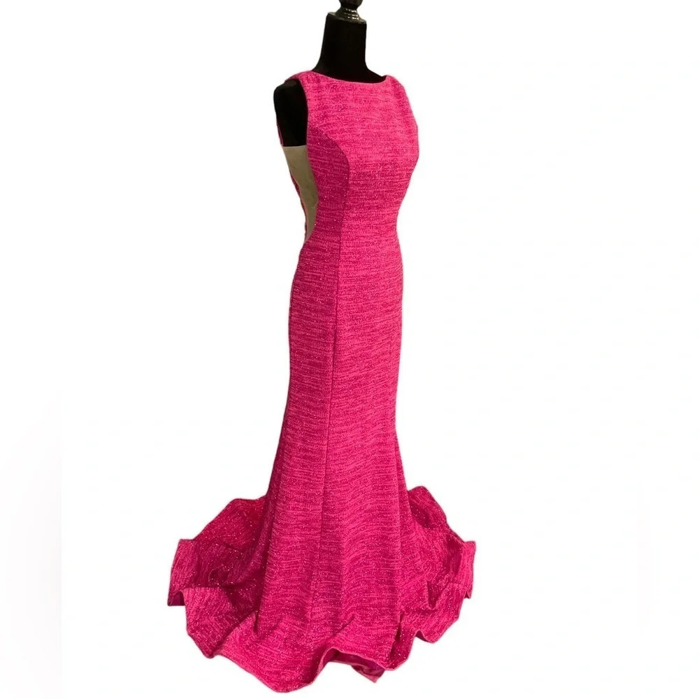 JOVANI Prom Gunmetal Fuchsia Pink Backless Fitted Prom Dress 45830 size 6